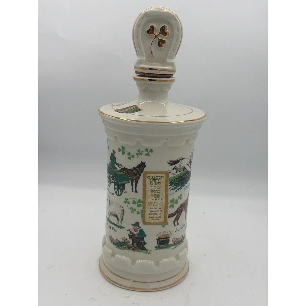 Vintage 1985 Old Commonwealth Symbols Ireland Porcelain Whiskey Decanter Empty